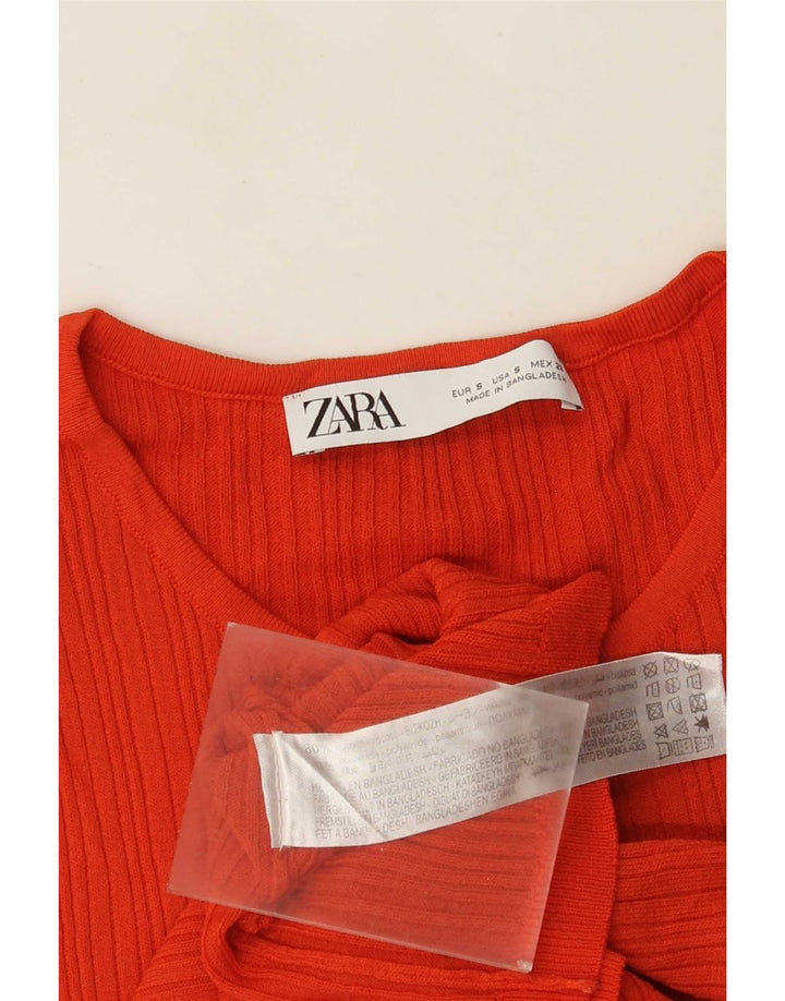 Zara Womens Vest Top UK 10 Small Orange Acrylic