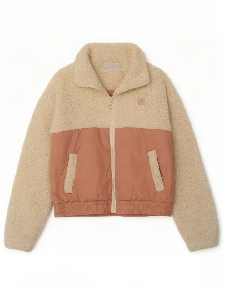Fila Womens Oversized Fleece Jacket UK 10 Small Off White Colourblock