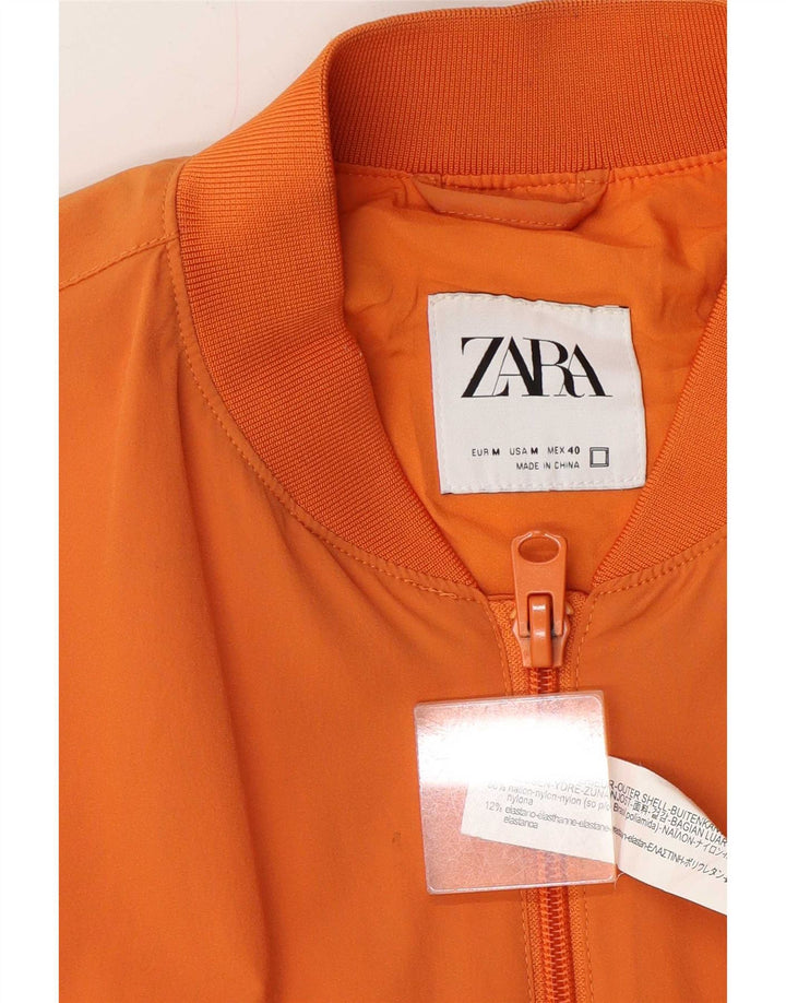 Zara Mens Bomber Jacket UK 38 Medium Orange Nylon
