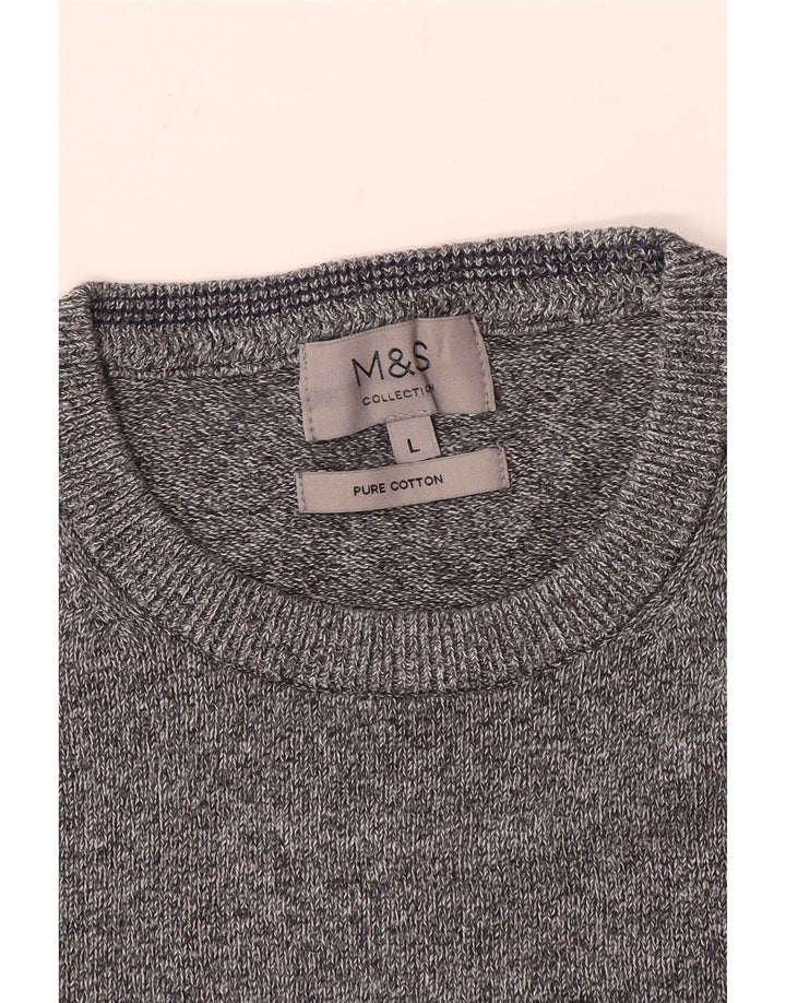 Marks & Spencer Mens Crew Neck Jumper Sweater Large Grey Flecked Cotton