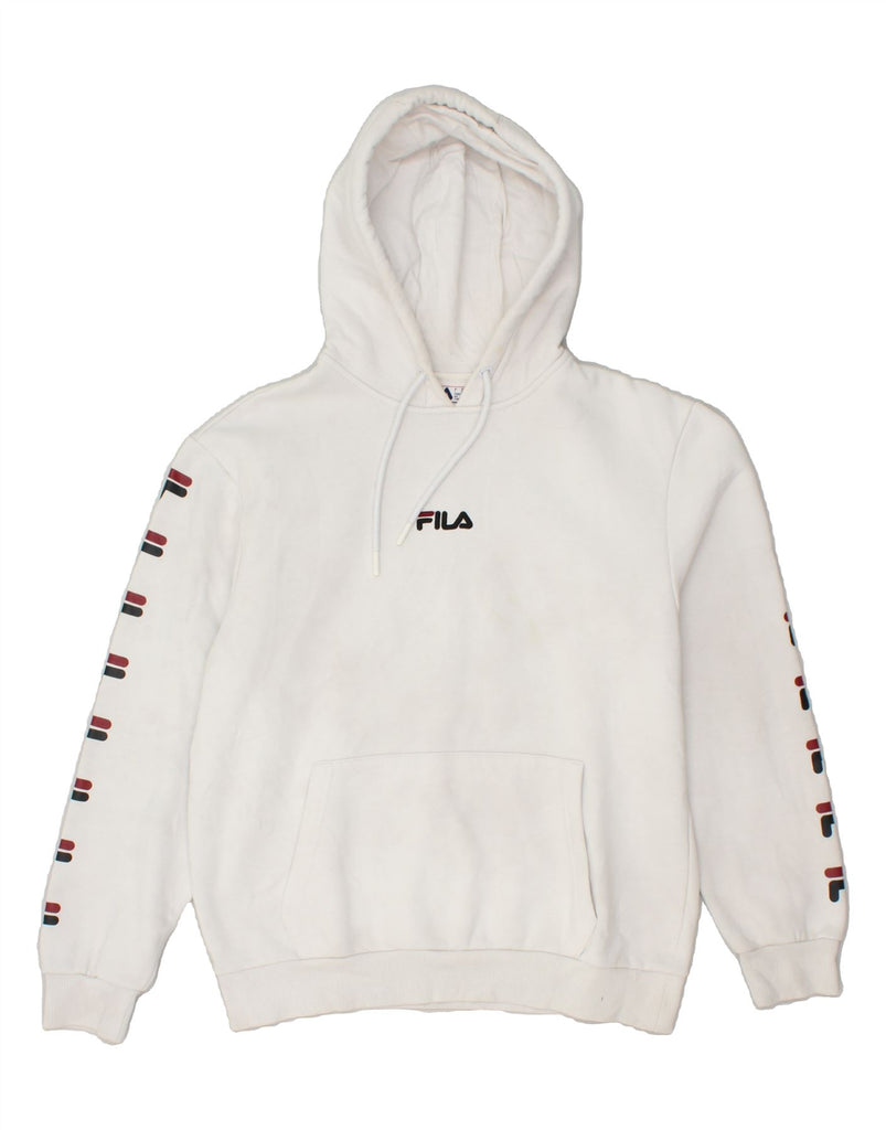 FILA Mens Graphic Hoodie Jumper Medium White Cotton | Vintage Fila | Thrift | Second-Hand Fila | Used Clothing | Messina Hembry 