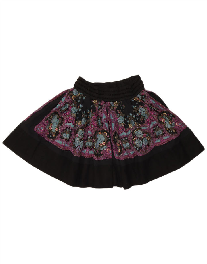 VINTAGE Womens Mini Skirt W32 Large Black Floral Wool