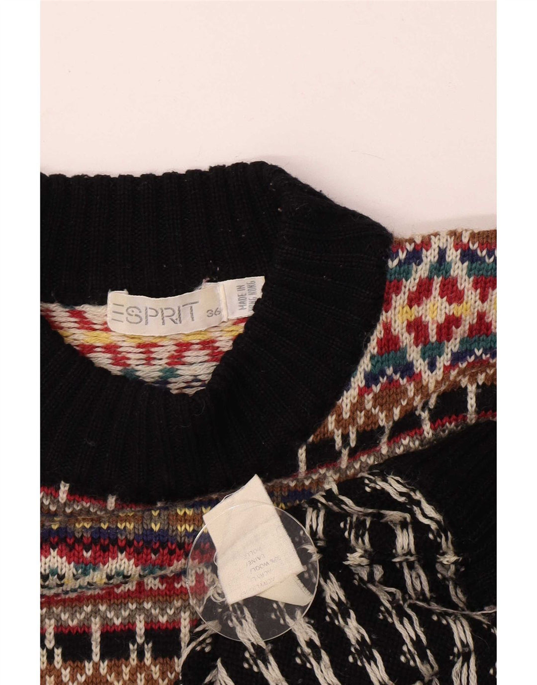 Esprit Mens Turtle Neck Jumper Sweater UK 36 Small Navy Blue Fair Isle