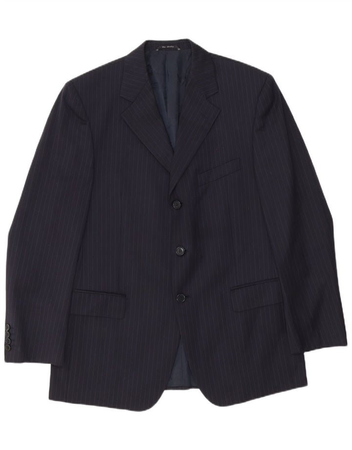 Biagiotti Uomo Mens 3 Button Blazer Jacket IT 52 XL Navy Blue Pinstripe
