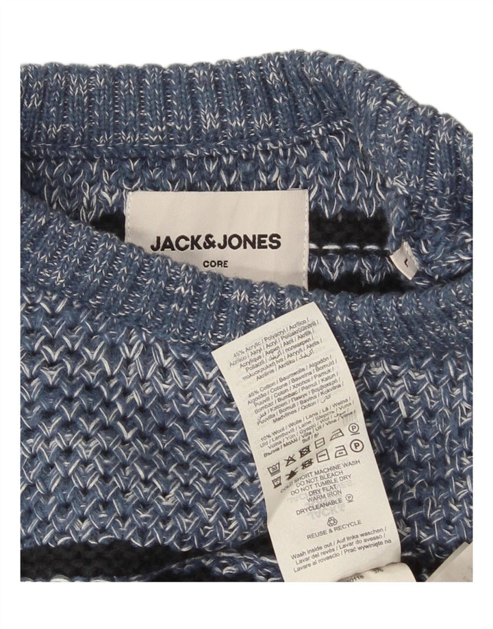 Jack & Jones Mens Crew Neck Jumper Sweater Large Blue Striped Acrylic