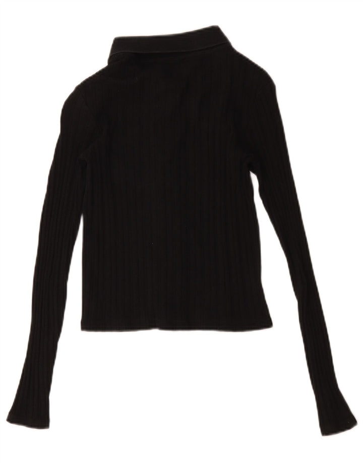 Zara Womens Crop Shirt Blouse UK 8 Small Black Cotton
