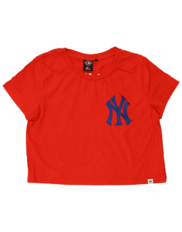 Majestic Womens New York Yankees Crop Graphic T-Shirt Top UK 14 Medium Red