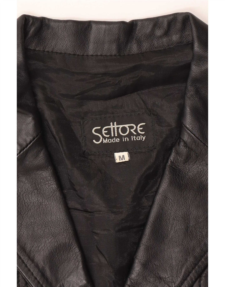 Settore Womens 3 Button Leather Blazer Jacket UK 12 Medium Black
