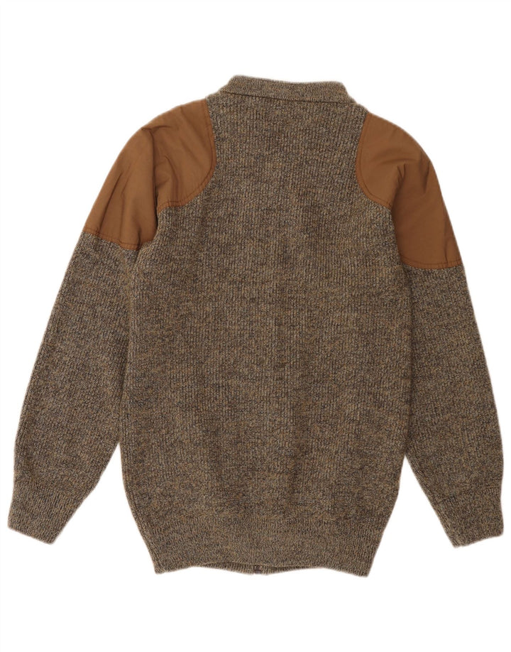 SETTEBELO Mens Cardigan Sweater Small Brown Flecked Wool