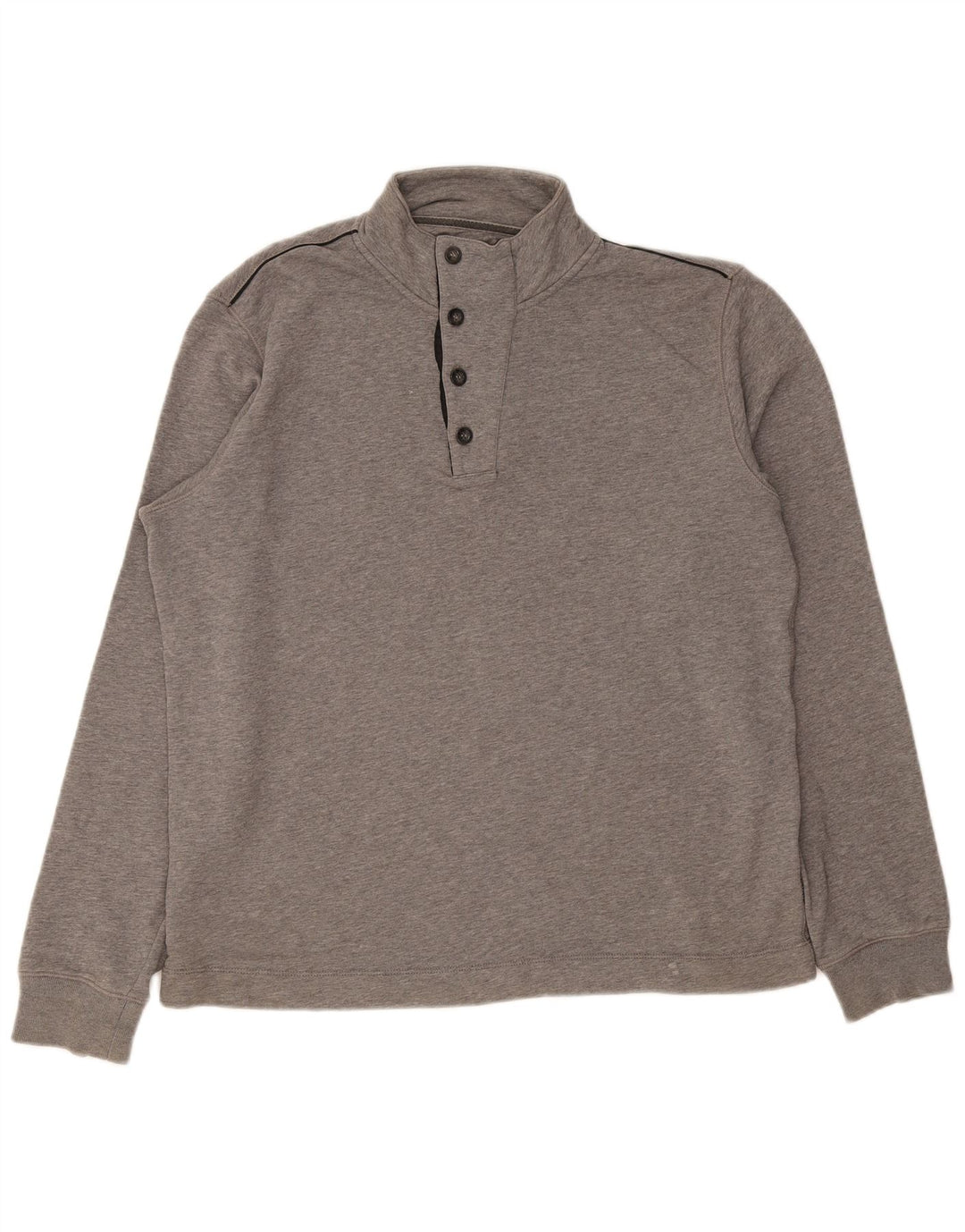 Hugo Boss Mens Button Neck Sweatshirt Jumper Large Grey Cotton