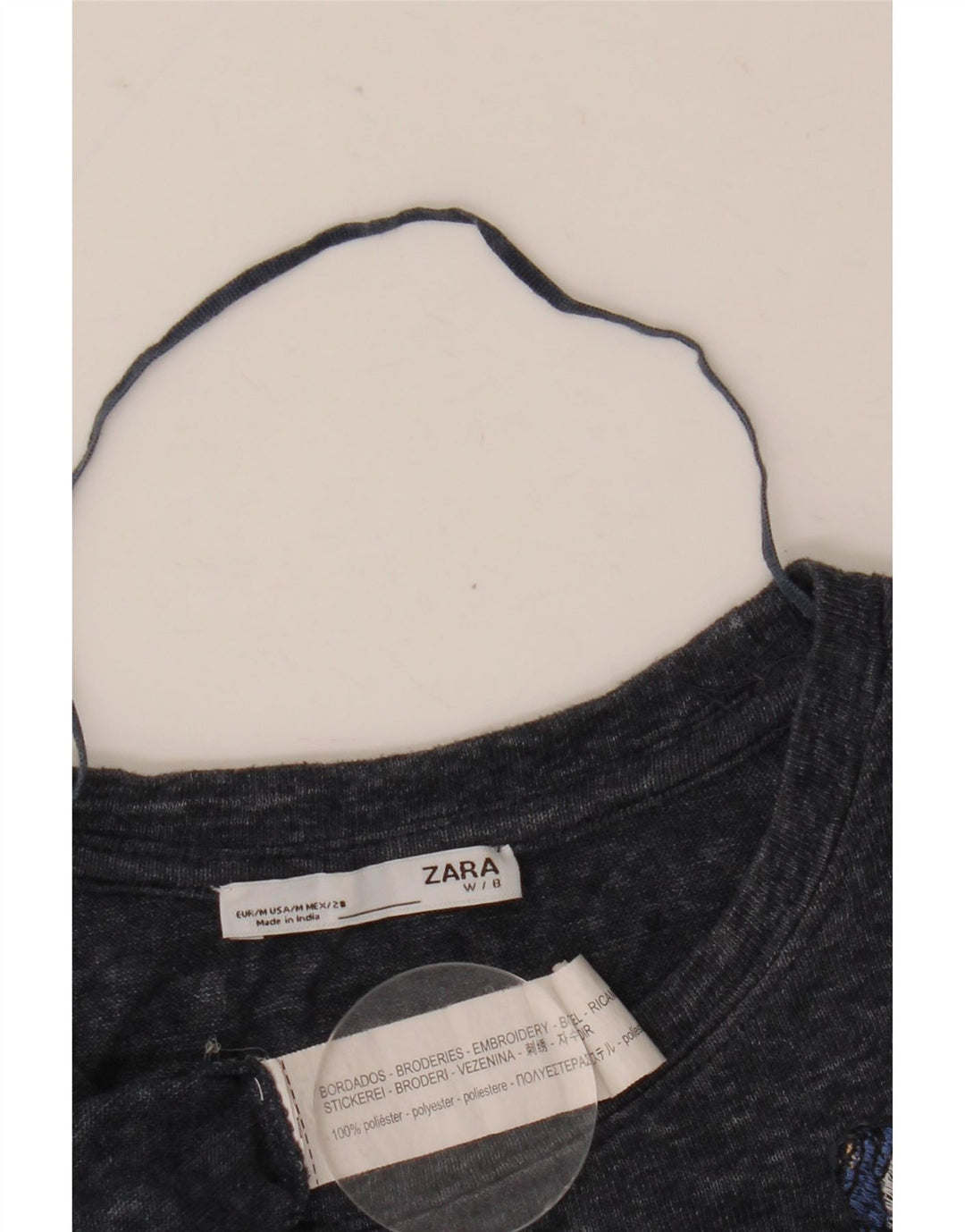 Zara Womens Oversized Graphic T-Shirt Top UK 14 Medium Navy Blue Flower