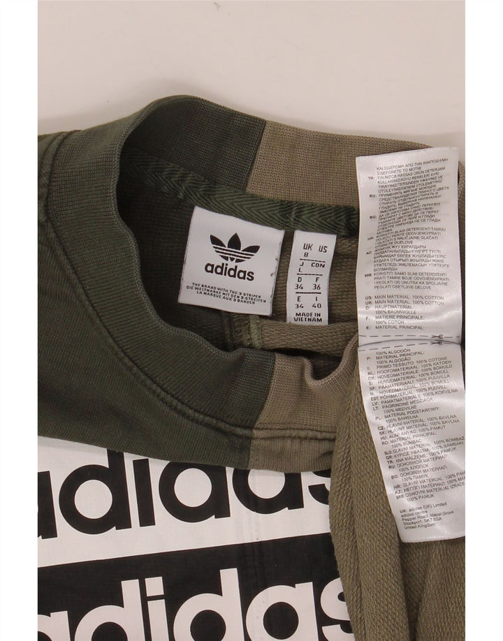 ADIDAS Womens Oversized Sweatshirt Jumper UK 8 Small Khaki Colourblock