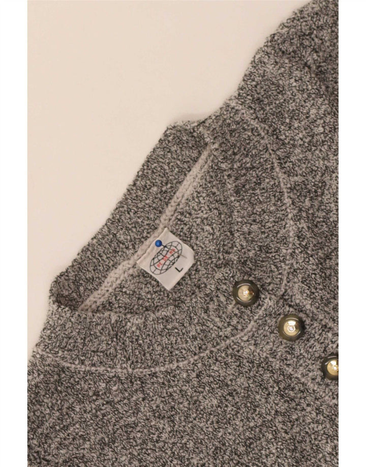 Vintage Womens Button Neck Jumper Sweater UK 16 Large Grey Acrylic