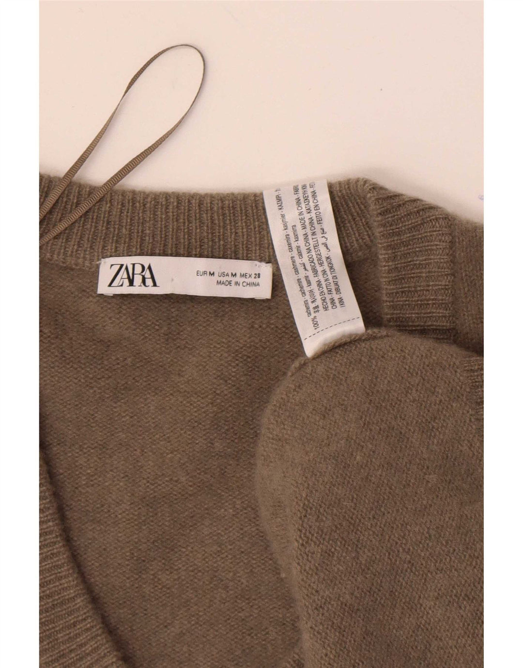 Zara Womens Oversized V-Neck Jumper Sweater UK 14 Medium Khaki Cashmere