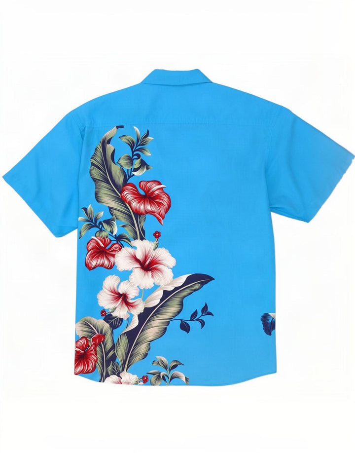 Lowes Mens Short Sleeve Shirt 2XL Blue Floral Polyester Hawaiian