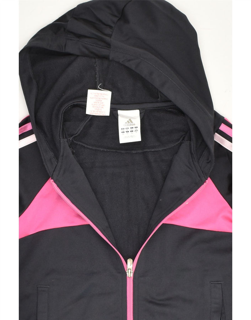 ADIDAS Girls Zip Hoodie Sweater 9-10 Years Black Colourblock Polyester | Vintage Adidas | Thrift | Second-Hand Adidas | Used Clothing | Messina Hembry 