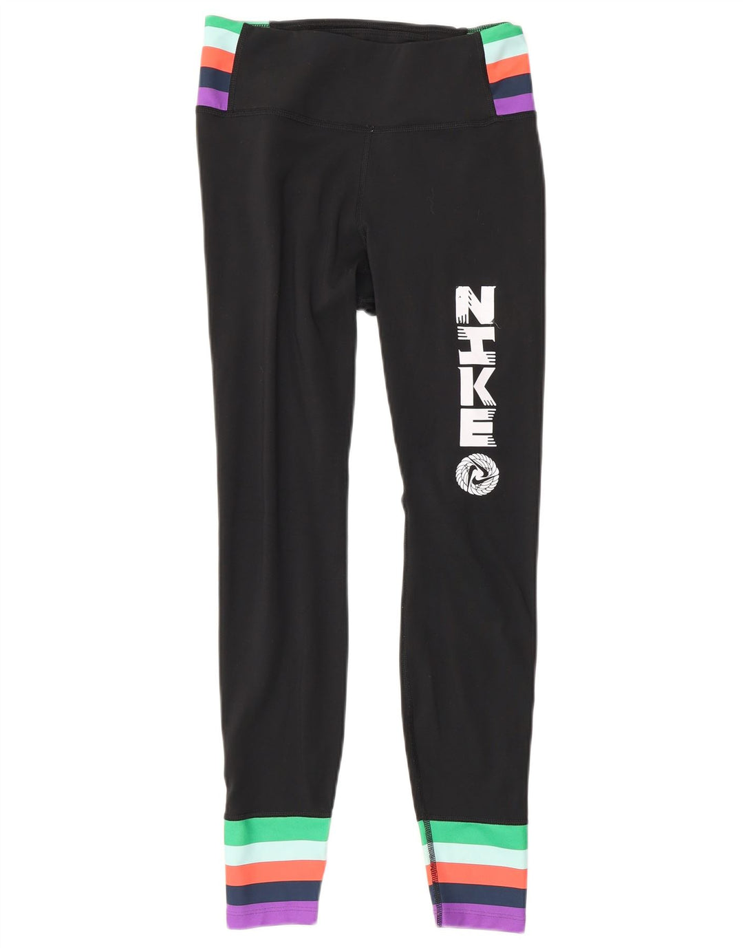 Nike Womens Graphic Leggings UK 6 XS Black Colourblock Polyester