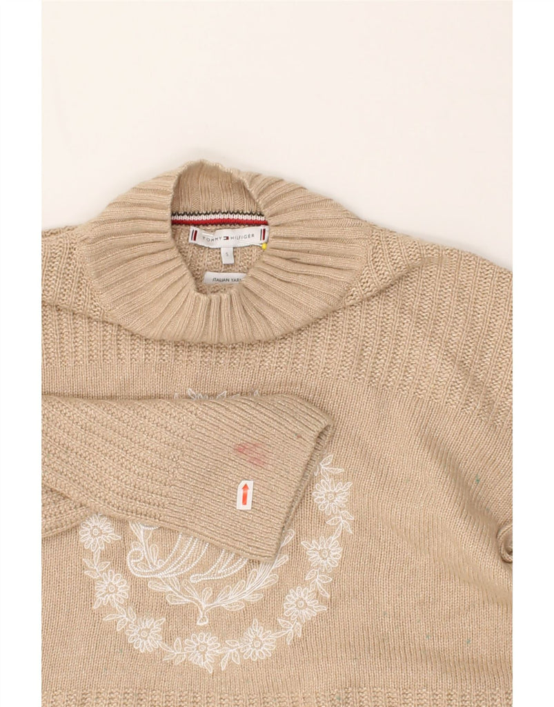 TOMMY HILFIGER Womens Graphic Turtle Neck Jumper Sweater UK 10 Small Beige | Vintage Tommy Hilfiger | Thrift | Second-Hand Tommy Hilfiger | Used Clothing | Messina Hembry 