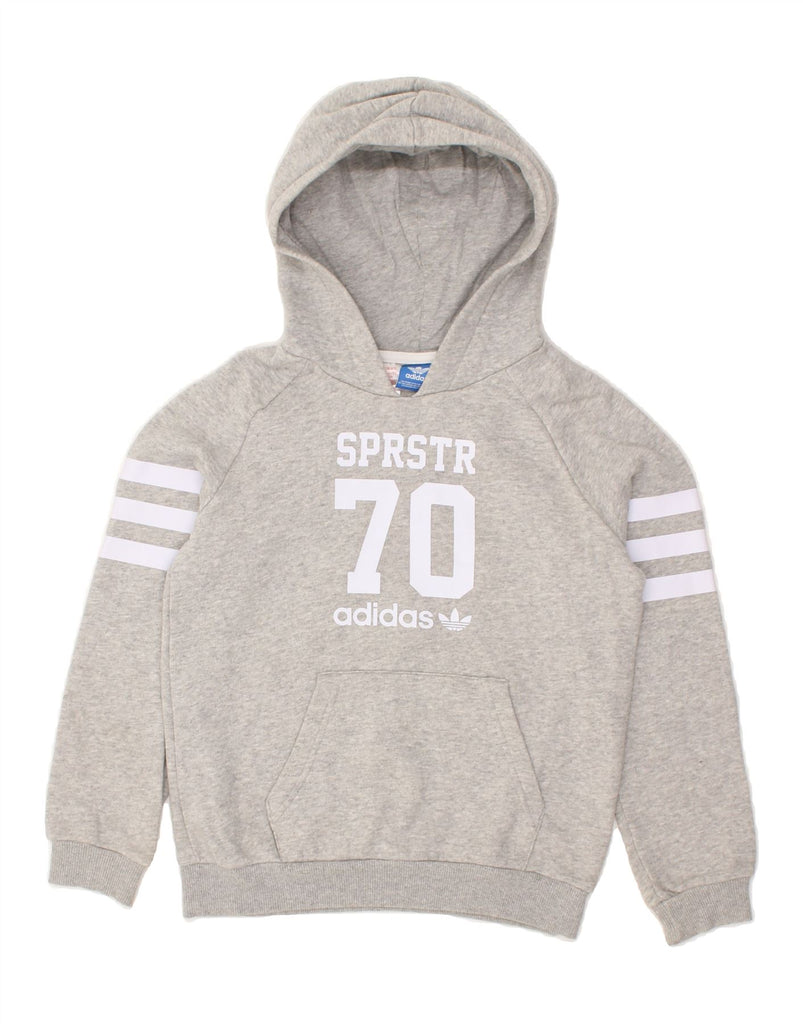 ADIDAS Boys Graphic Hoodie Jumper 10-11 Years Grey Cotton | Vintage Adidas | Thrift | Second-Hand Adidas | Used Clothing | Messina Hembry 