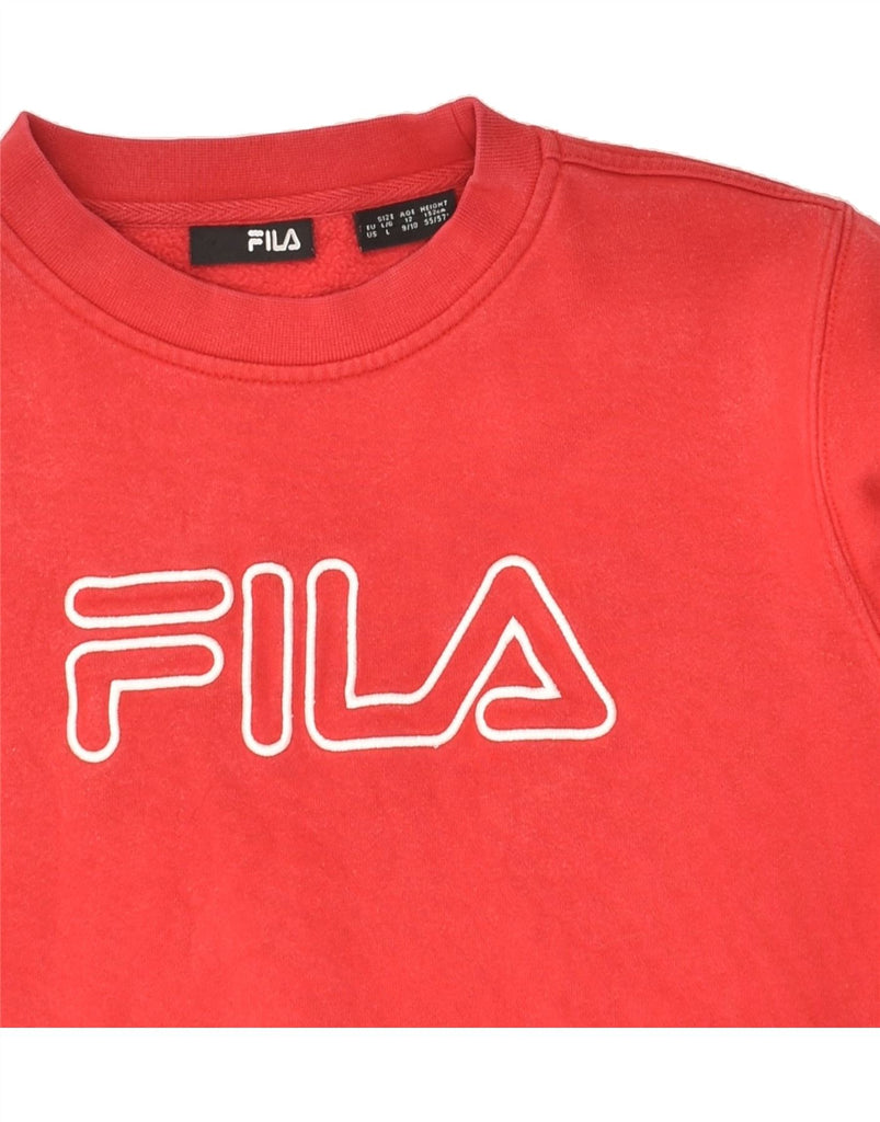 FILA Boys Graphic Sweatshirt Jumper 9-10 Years Large Red Cotton | Vintage Fila | Thrift | Second-Hand Fila | Used Clothing | Messina Hembry 