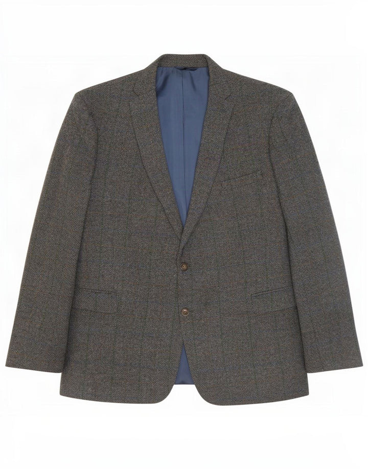 Harris Tweed Mens 2 Button Blazer Jacket IT 52 XL Grey Check Wool