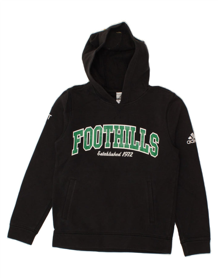 ADIDAS Boys Graphic Hoodie Jumper 11-12 Years Black Polyester Vintage Adidas and Second-Hand Adidas from Messina Hembry 