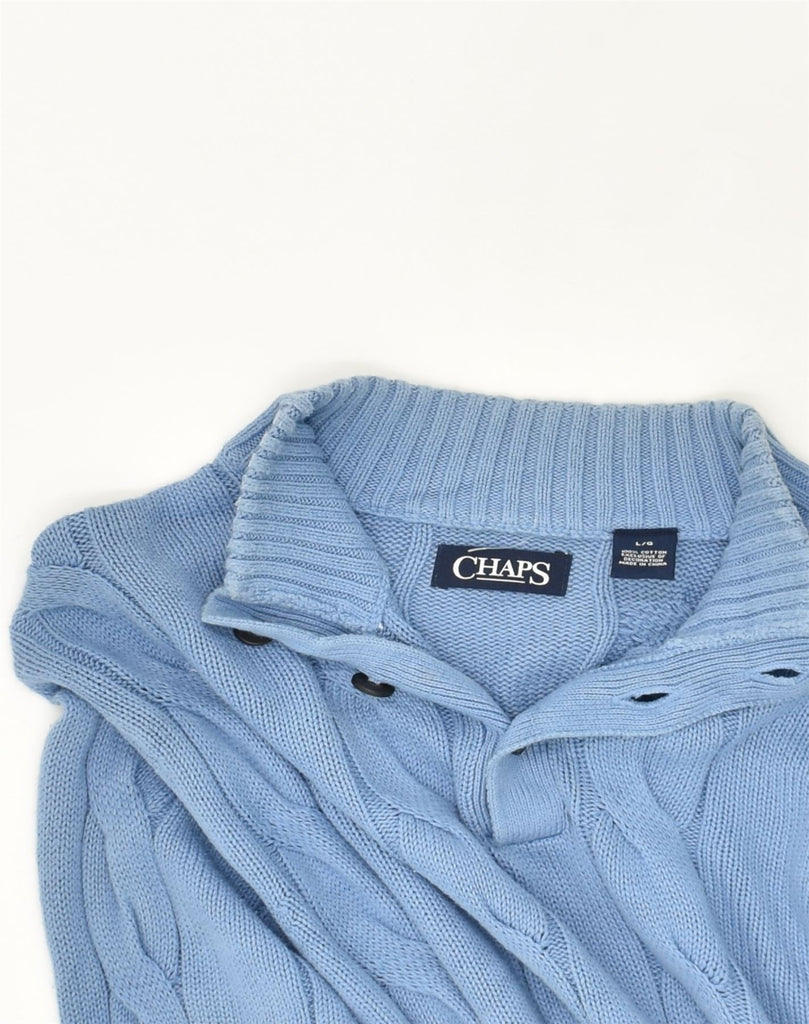 CHAPS Mens Button Neck Jumper Sweater Large Blue Cotton | Vintage Chaps | Thrift | Second-Hand Chaps | Used Clothing | Messina Hembry 