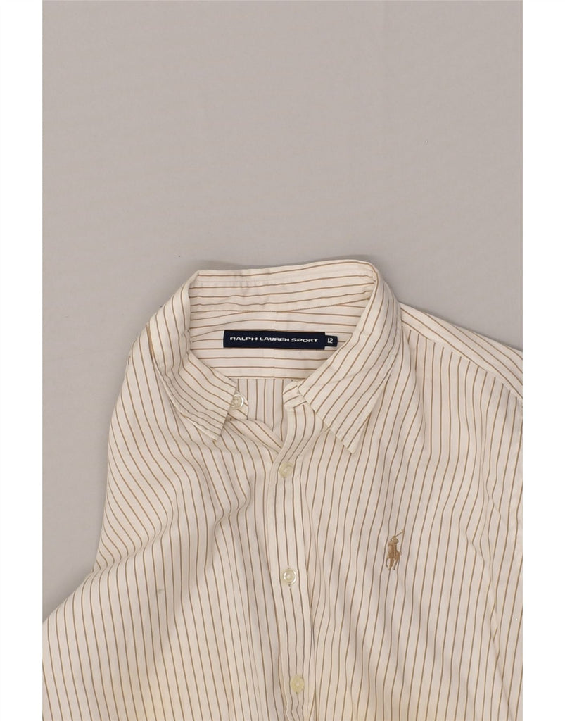 RALPH LAUREN Womens Shirt US 12 Large Beige Pinstripe Cotton | Vintage Ralph Lauren | Thrift | Second-Hand Ralph Lauren | Used Clothing | Messina Hembry 