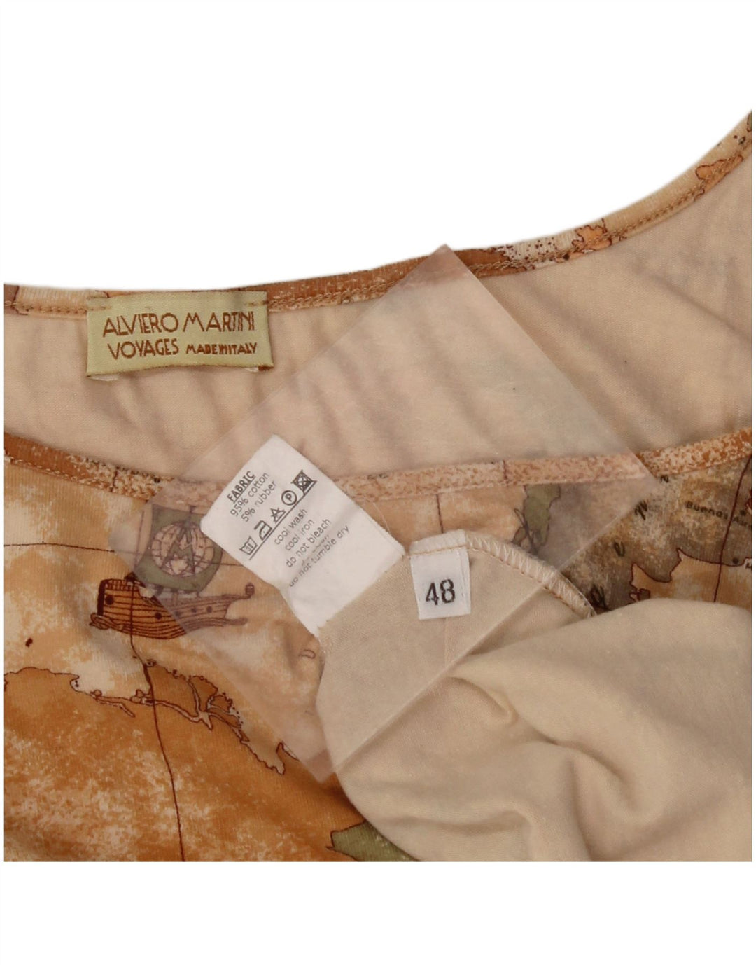 ALVIERO MARTINI Womens Voyages Crop Vest Top IT 48 XL Beige Geometric