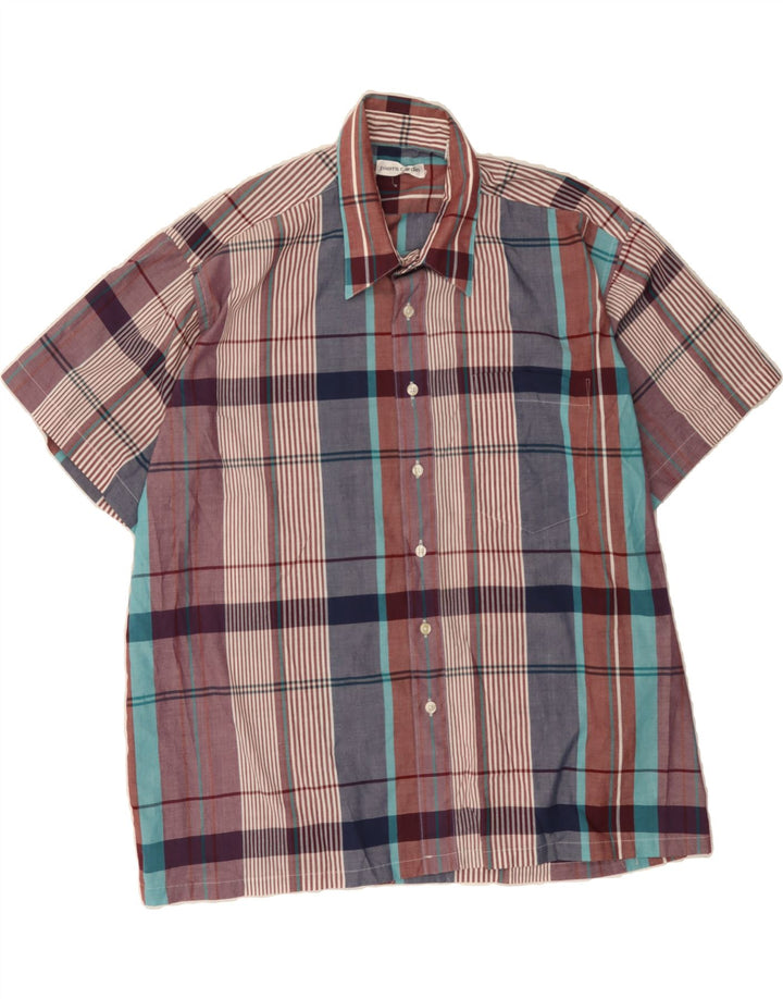 PIERRE CARDIN Mens Short Sleeve Shirt XL Multicoloured Check Polyester Vintage Pierre Cardin and Second-Hand Pierre Cardin from Messina Hembry 