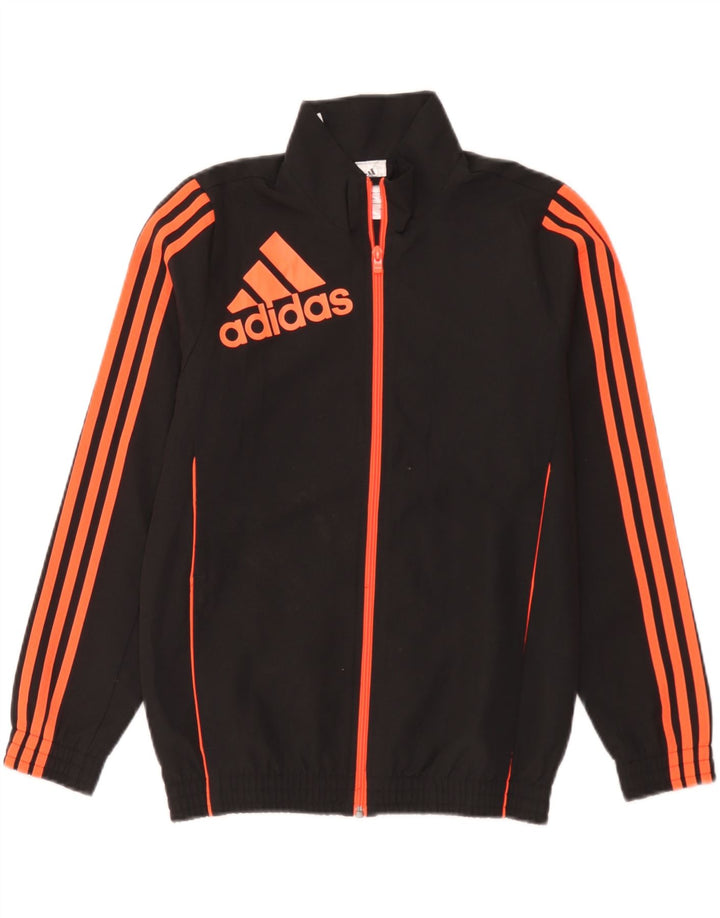 Adidas Boys Graphic Tracksuit Top Jacket 11-12 Years Black Polyester