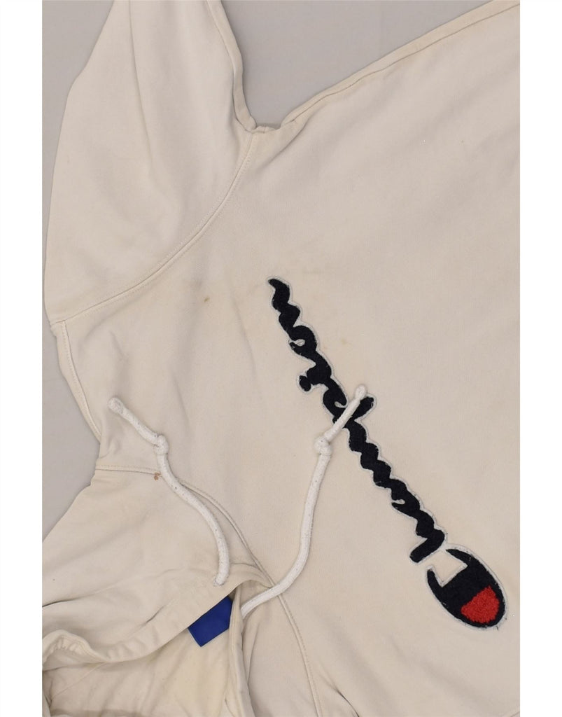 CHAMPION Mens Graphic Hoodie Jumper Small Off White Cotton | Vintage Champion | Thrift | Second-Hand Champion | Used Clothing | Messina Hembry 