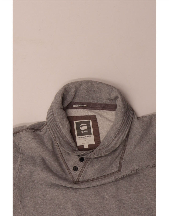 G-STAR Mens Button Neck Sweatshirt Jumper Large Grey Cotton