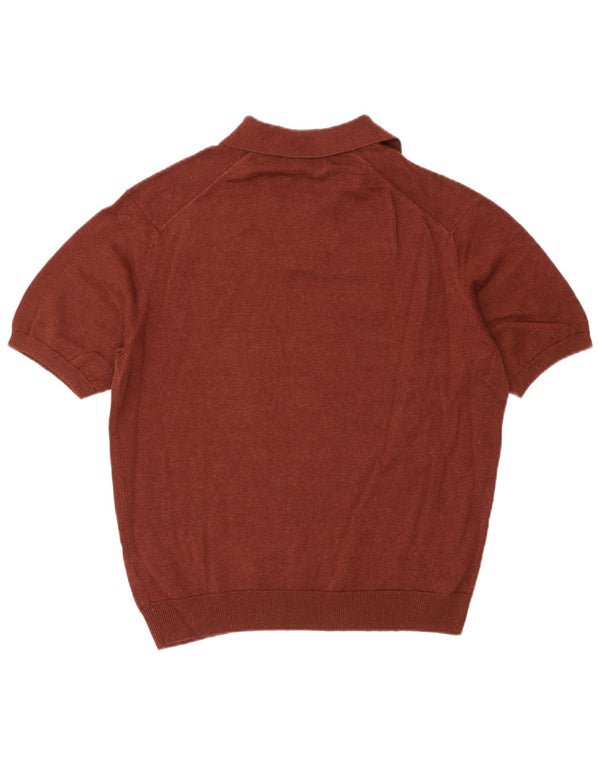 Massimo Dutti Mens Short Sleeve Polo Neck Jumper Sweater Medium Brown Linen