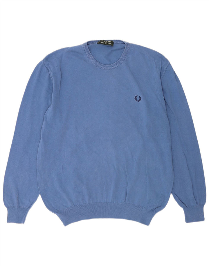 Fred Perry Mens Crew Neck Jumper Sweater 2XL Blue Cotton