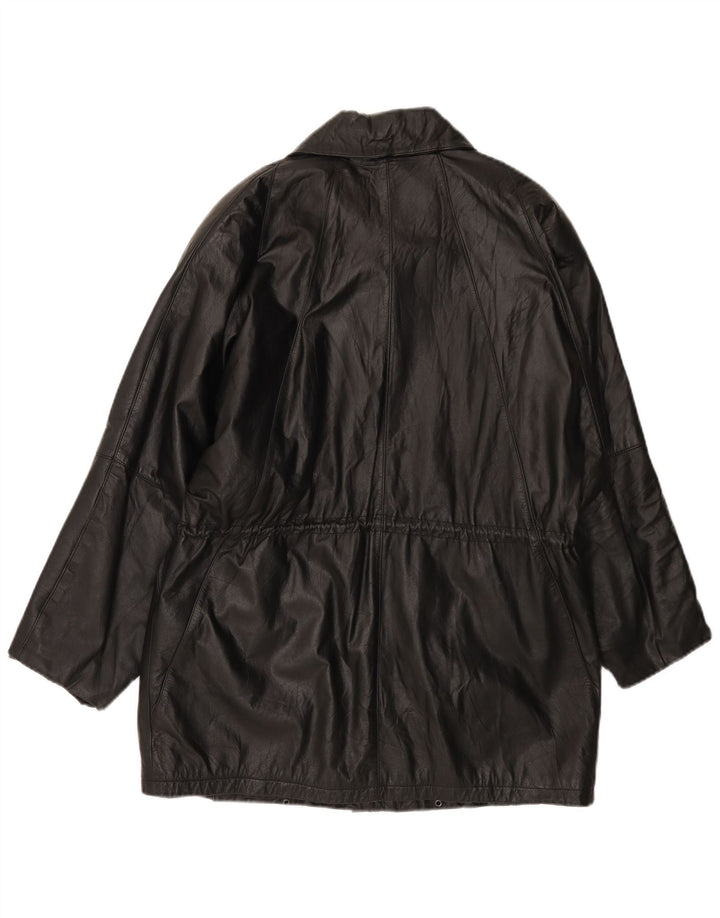 Vintage Womens Loose Fit Leather Coat EU 40 Medium Black Leather