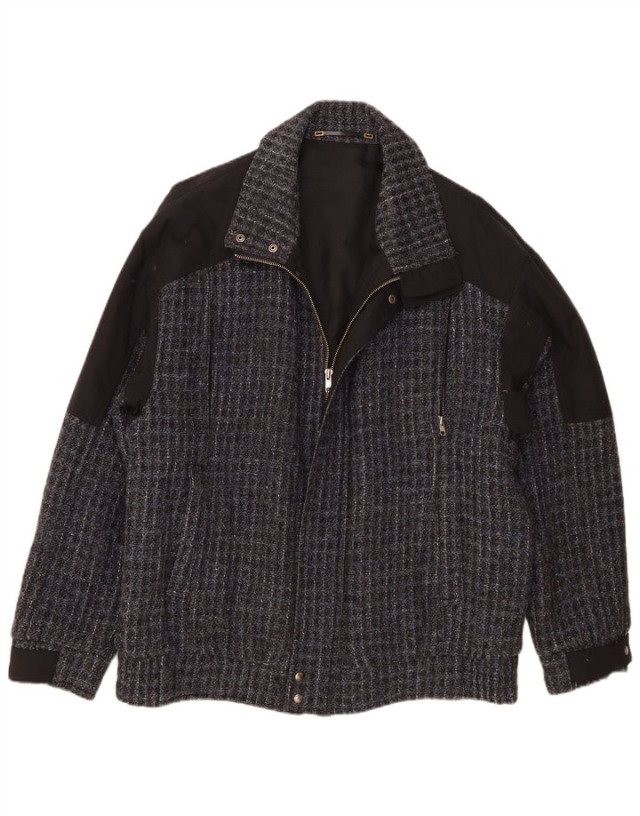 Vintage Mens Bomber Jacket IT 54 2XL Grey Check Wool