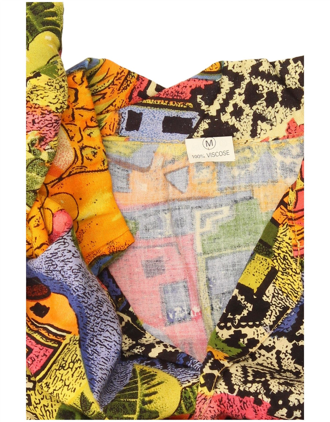 Vintage Mens Short Sleeve Shirt Medium Multicoloured Floral Tropical