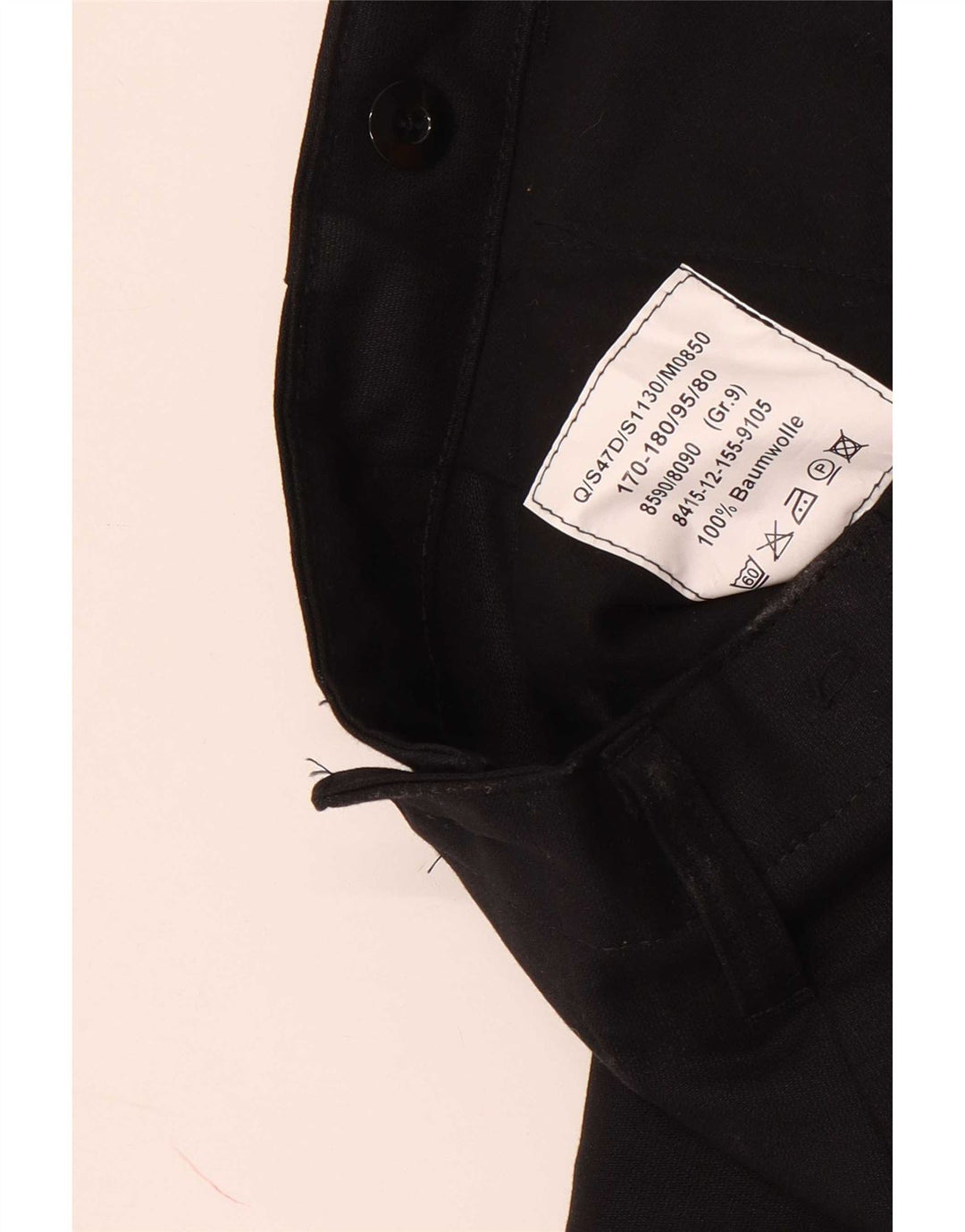 Vintage Mens Straight Cargo Trousers W34 L32 Black Cotton