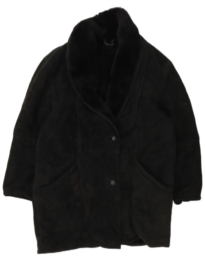 Vintage Womens Oversized Shearling Coat IT 46 Large Black Shearling