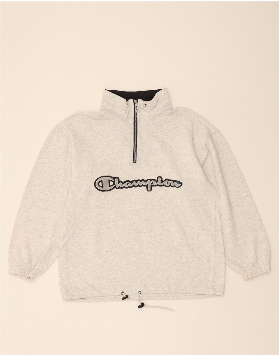 CHAMPION Mens Graphic Zip Neck Sweatshirt Jumper Small Grey Cotton Vintage Champion and Second-Hand Champion from Messina Hembry 