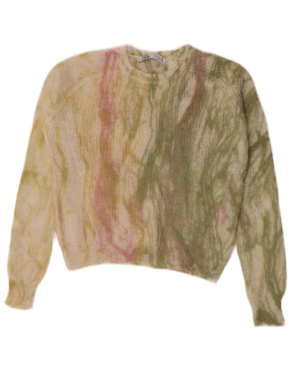 Zara Womens Crop Crew Neck Jumper Sweater UK 10 Small Multicoloured Tie Dye