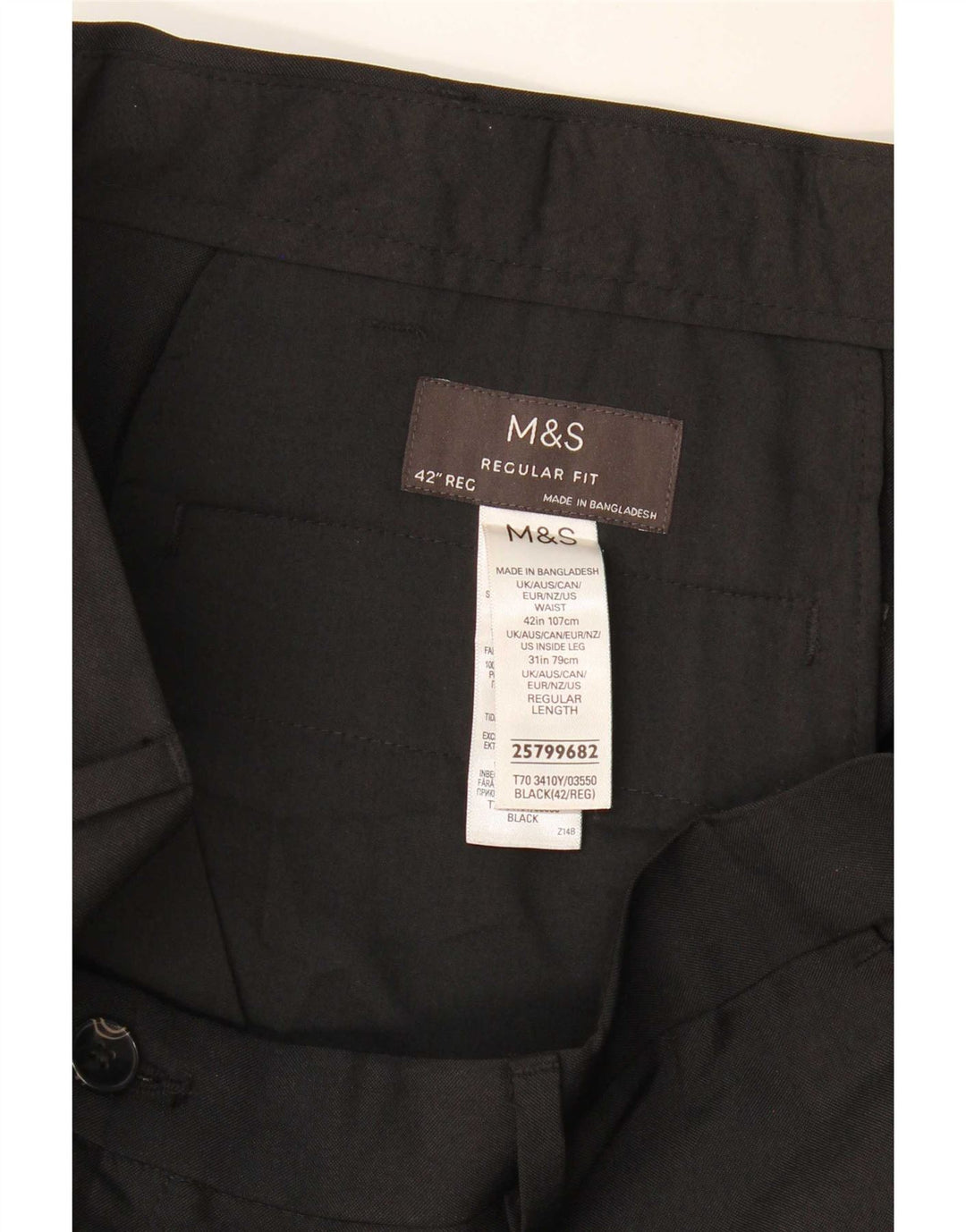 Marks & Spencer Mens Straight Regular Fit Suit Trousers W42 L31 Black