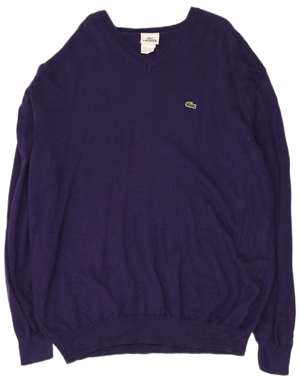 Lacoste Mens V-Neck Jumper Sweater Size 7 2XL Navy Blue New Wool