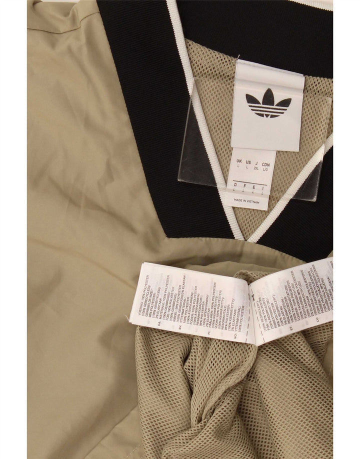 Adidas Mens Pullover Tracksuit Top Large Beige Colourblock Polyester