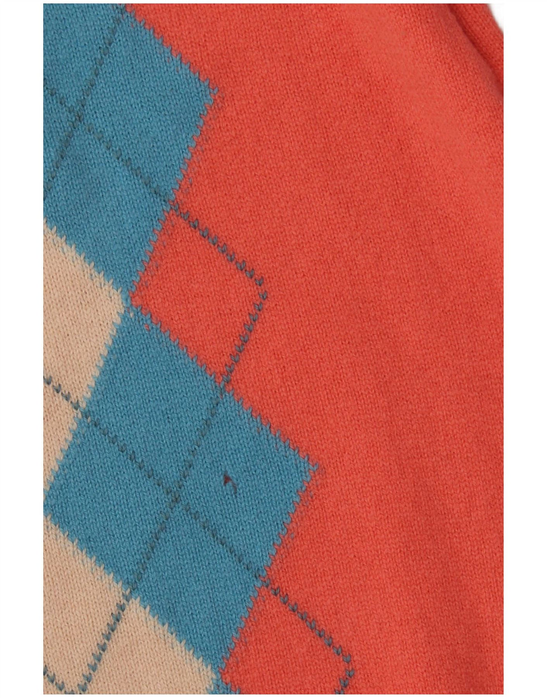 LYLE & SCOTT Mens V-Neck Jumper Sweater XL Orange Argyle/Diamond