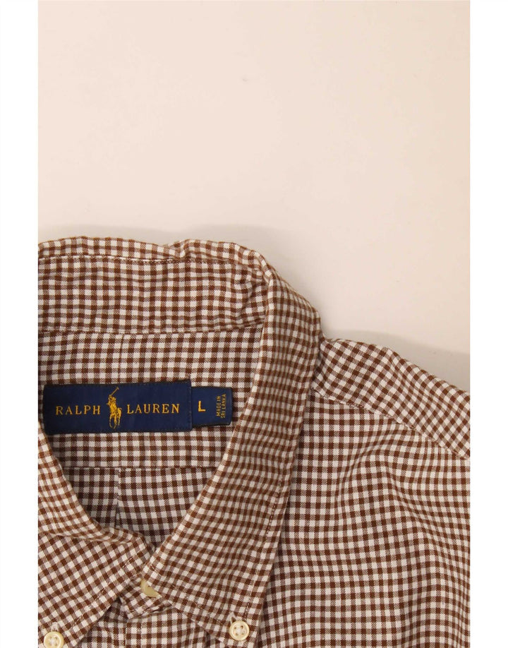 Ralph Lauren Mens Flannel Shirt Large Brown Gingham Cotton