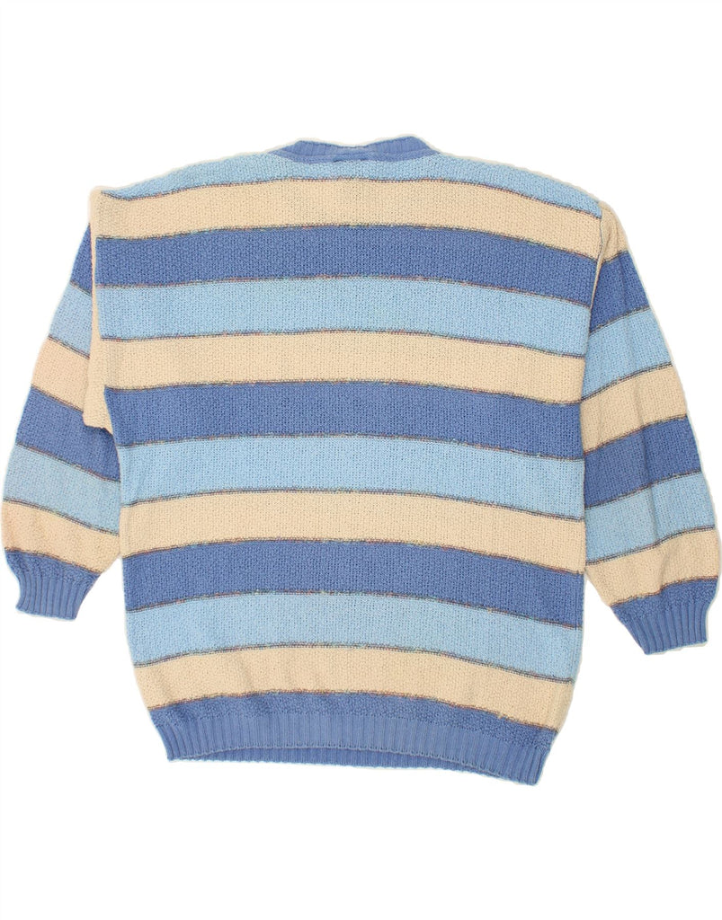 NORTH POLE Mens Crew Neck Jumper Sweater XL Blue Striped Cotton | Vintage North Pole | Thrift | Second-Hand North Pole | Used Clothing | Messina Hembry 