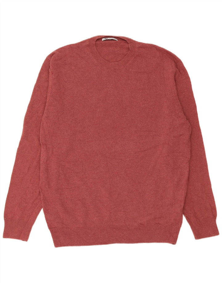 Zara Mens Crew Neck Jumper Sweater Large Burgundy Polyamide