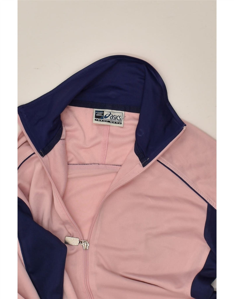 ASICS Womens Tracksuit Top Jacket UK 10 Small Pink Striped Polyester | Vintage Asics | Thrift | Second-Hand Asics | Used Clothing | Messina Hembry 